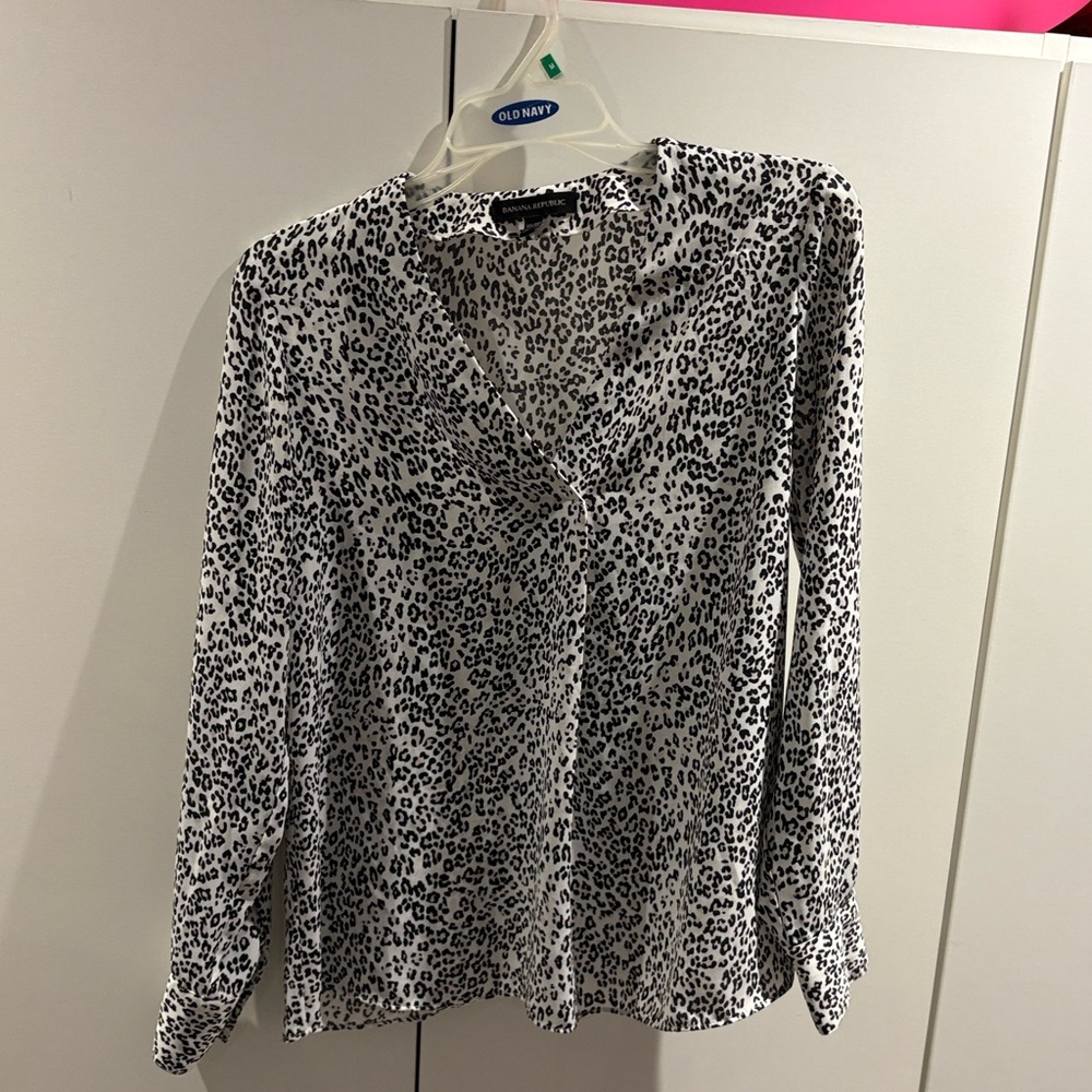 Banana Republic Black and White Animal Print Blouse